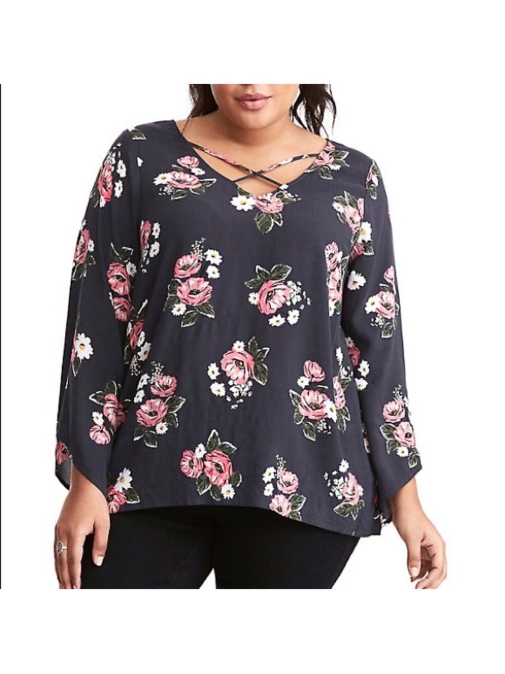 Torrid Gray Floral Design Criss Cross Top Cottagecore Feminine Bohemian